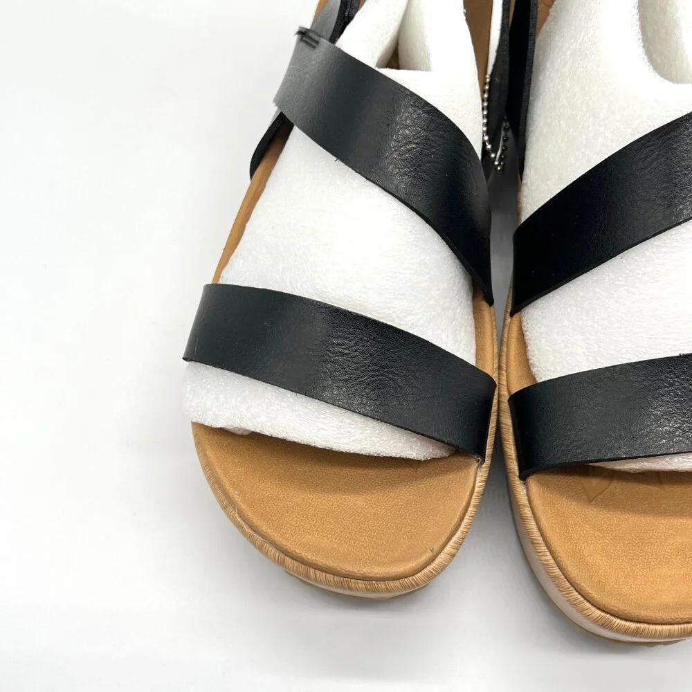 Skechers Womens Size 7.5‎ Black Vegan Leather Platform Sandals Shoes